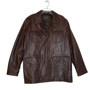 Vintage Black Rivet Leather Jacket Coat Men XL Brown Leather Pockets Western